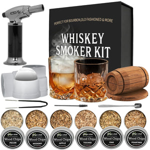 Whisky Smoker Set mit Brenner, Cocktail Smoker für Old Fashioned, Bourbon & Whisky, Rauchinfuser für Getränke, Geschenk für Männer, Ehemann, Papa, Ohne Butangas