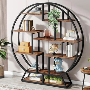 Industrial Bücherregal, rund, 5 Ebenen, 160 cm hoch – Rustikales offenes Standregal für Homeoffice & Wohnzimmer