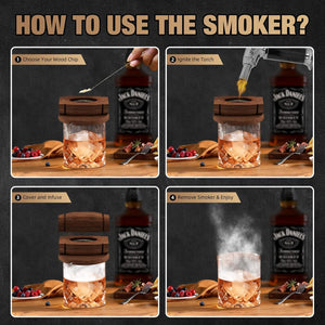 Whisky Smoker Set mit Brenner, Cocktail Smoker für Old Fashioned, Bourbon & Whisky, Rauchinfuser für Getränke, Geschenk für Männer, Ehemann, Papa, Ohne Butangas