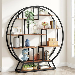 Industrial Bücherregal, rund, 5 Ebenen, 160 cm hoch – Rustikales offenes Standregal für Homeoffice & Wohnzimmer