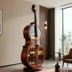 Weinschrank im Cello-Design aus nordamerikanischem Schwarznuss – Massivholz-Vitrine für Wein & Spirituosen, Wohnzimmer