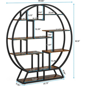 Industrial Bücherregal, rund, 5 Ebenen, 160 cm hoch – Rustikales offenes Standregal für Homeoffice & Wohnzimmer