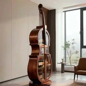 Weinschrank im Cello-Design aus nordamerikanischem Schwarznuss – Massivholz-Vitrine für Wein & Spirituosen, Wohnzimmer