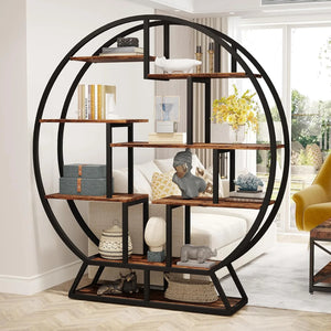 Industrial Bücherregal, rund, 5 Ebenen, 160 cm hoch – Rustikales offenes Standregal für Homeoffice & Wohnzimmer