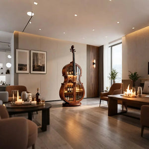 Weinschrank im Cello-Design aus nordamerikanischem Schwarznuss – Massivholz-Vitrine für Wein & Spirituosen, Wohnzimmer