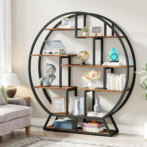 Industrial Bücherregal, rund, 5 Ebenen, 160 cm hoch – Rustikales offenes Standregal für Homeoffice & Wohnzimmer