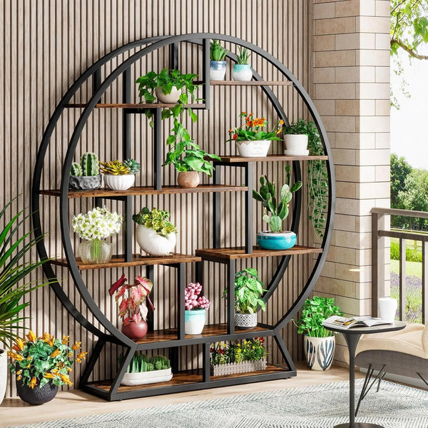 Industrial Bücherregal, rund, 5 Ebenen, 160 cm hoch – Rustikales offenes Standregal für Homeoffice & Wohnzimmer
